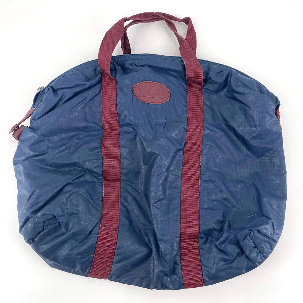 SAINT LAURENT Borsa donna vintage Yves St Laurent nylon zip contrasto manico bordeaux blu