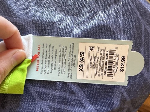 Cat & Jack Green White And Gray Kids Long Sleeve Swim Shirt Child XS (4/5) - Picture 4 of 5