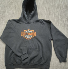 Harley Davidson Hoodie Sweatshirt Black Adult LG Embroidered Logo Front Pocket
