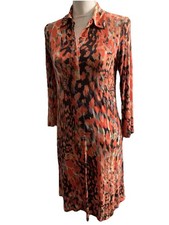 CAbi Womens Jersey Knit Dress 3/4 Sleeve Collared Watercolor Abstract XS Casual