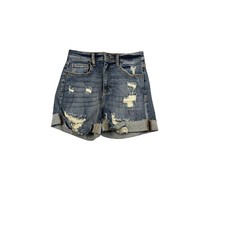 Sneak Peek Womens High Rise Distressed Denim Shorts Cuffed Raw Hem Blue Size S