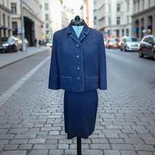 Vintage 1960s Tailorbrooke 2-Piece Skirt Suit Navy Blue Tailored Jacket Set