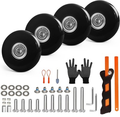 Luggage Wheels Set 4PC Diameter 2in/50mm Bearings Roller 14mm Thick PU Wheels...
