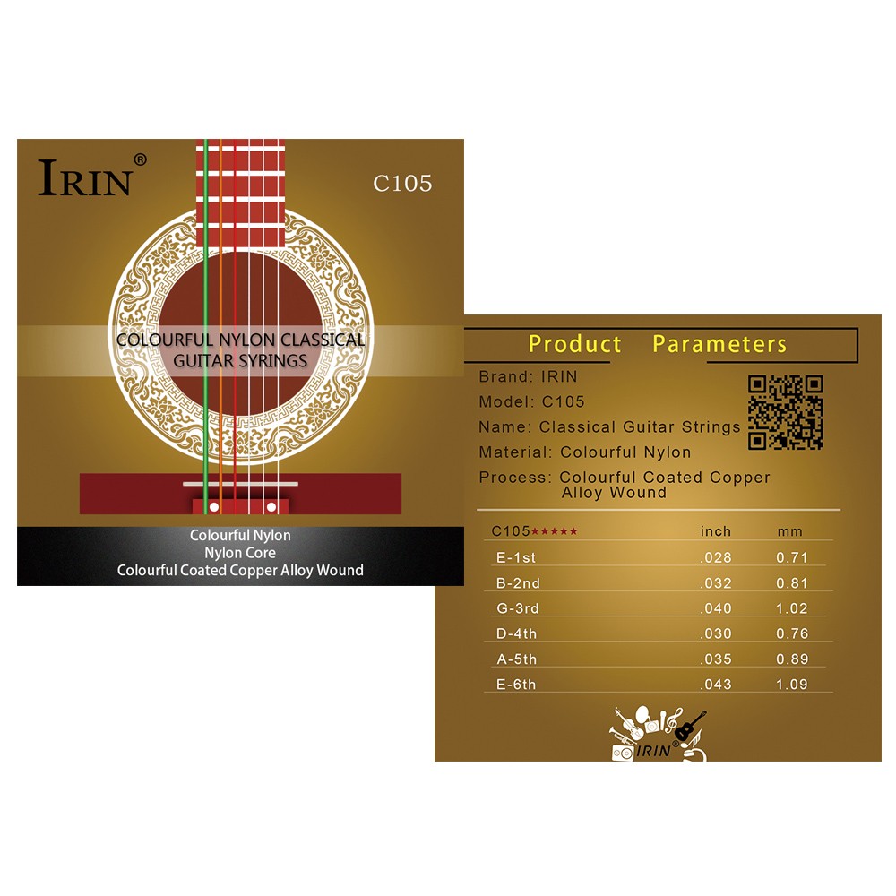 IRIN C105 Colorful Acoustic Classical Guitar Strings Nylon Core Colorful