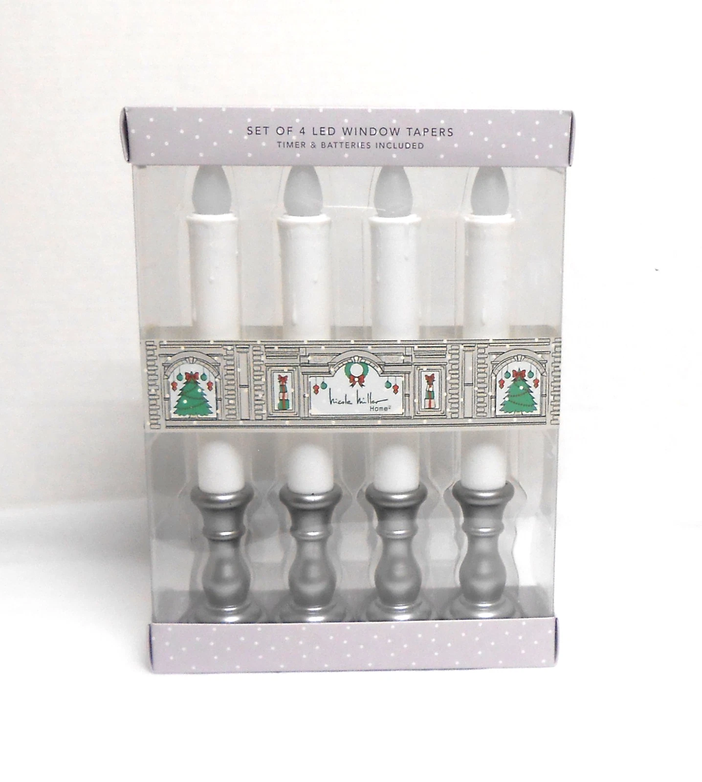 Martha Stewart 4 LED Window Taper Candles Silver Base Timer & Batteries Included - product detail image 1