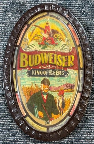 Vintage 12” Oval Beer Sign Budweiser King of Beers Man Cave Must Have