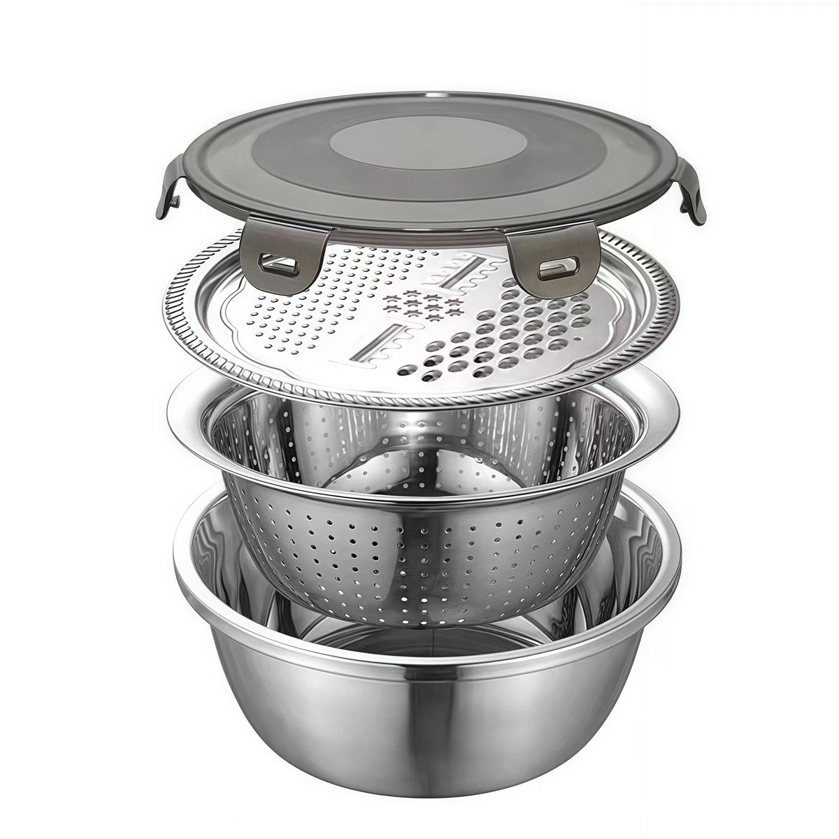 Stainless Steel Mixing and Straining Bowls with Grater Lid for Home Chefs