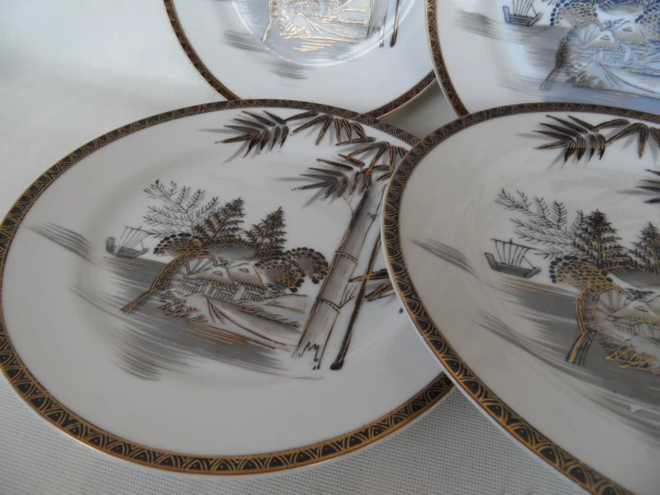 Vintage Oriental Asian set x 6 Hand painted Kutani Made in Japan Side plates - image 3 of 4