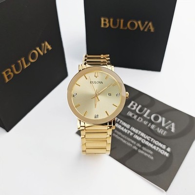 Bulova 97D115 Modern Futuro Gold-Tone Diamond Dial Quartz Men's Calendar Watch