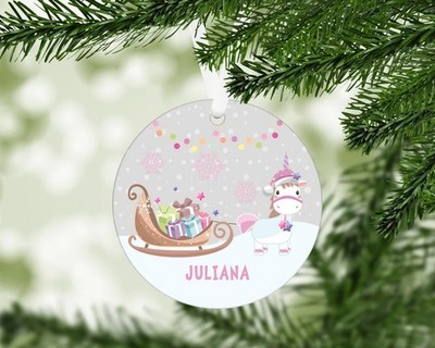 Personalized Unicorn Christmas Ornament, Custom Ornament, Girl Ornament, Stoc...