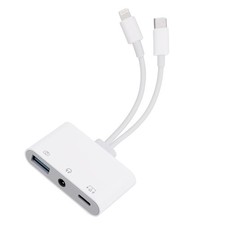 USB-C to 3.5mm Headphone Adapter, 3-in-1 Headphones and USB OTG Adapter white