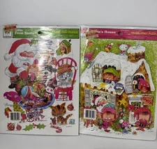 Lot 2 Vintage Whitman Frame Tray Christmas Puzzles  Santa Santa’s House 1974 New