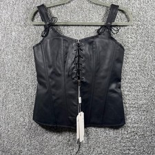 Charmian Corset Top Renaissance Bustier Black Faux Leather Lace Up Zipper Large
