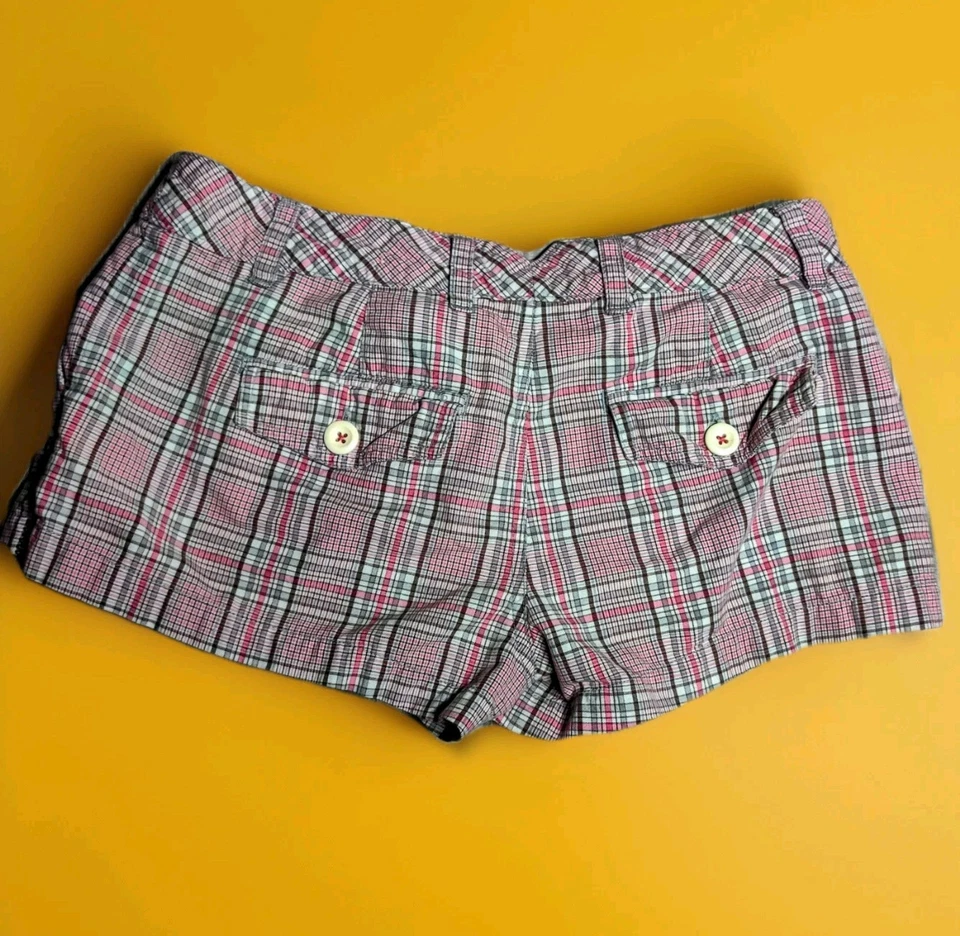 Aeropostale 女孩格子短裤尺寸 5/6 红色绿色白色棉休闲夏季 — 第 2/4 张图片