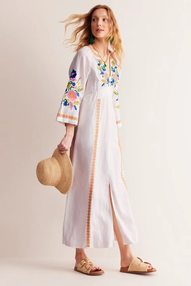 Boden Una Linen Embroidered Dress UK 10 Petite - Image 2 of 4