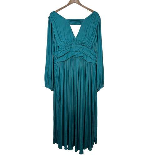 By Anthropologie Plus 20W NWT Gwendolyn Teal Long Puff Sleeve Hi Low Maxi Dress - Imagen 2 de 11