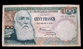 BILLET DE 100 FRANCS BANQUE CENTRALE DU CONGO BELGE (LÉOPOLD II ) 1 3 1957. TTB