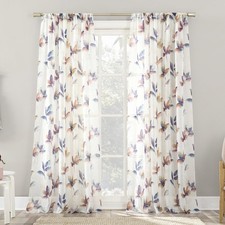 Ellie Floral Print Sheer Rod Pocket Curtain Panel, Multi Color, 51" W x 84" L...