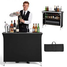 Folding Portable Bar Table, 1100 x 385 x 885 mm, with Carry Bag, 2 Storage Sh...