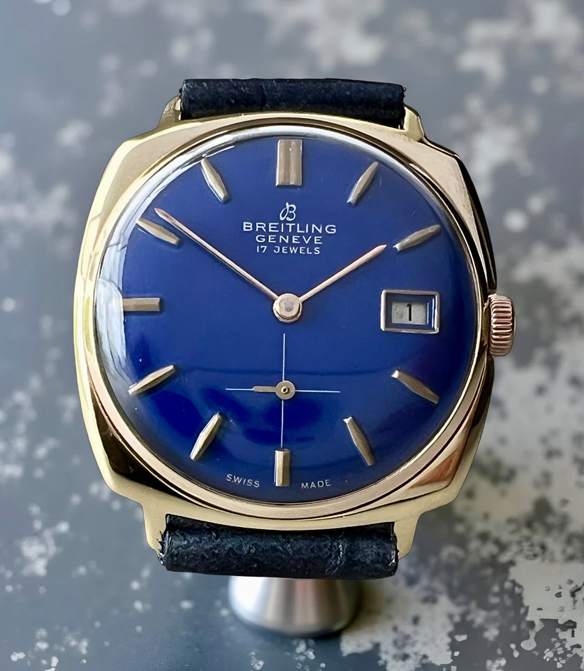 CALENDARIO GENEVE WIDELING DE COLECCIÓN 34,5mm Ø ESFERA AZUL CAJA CHAPADA EN ORO DE 1950 Foto 2 de 4