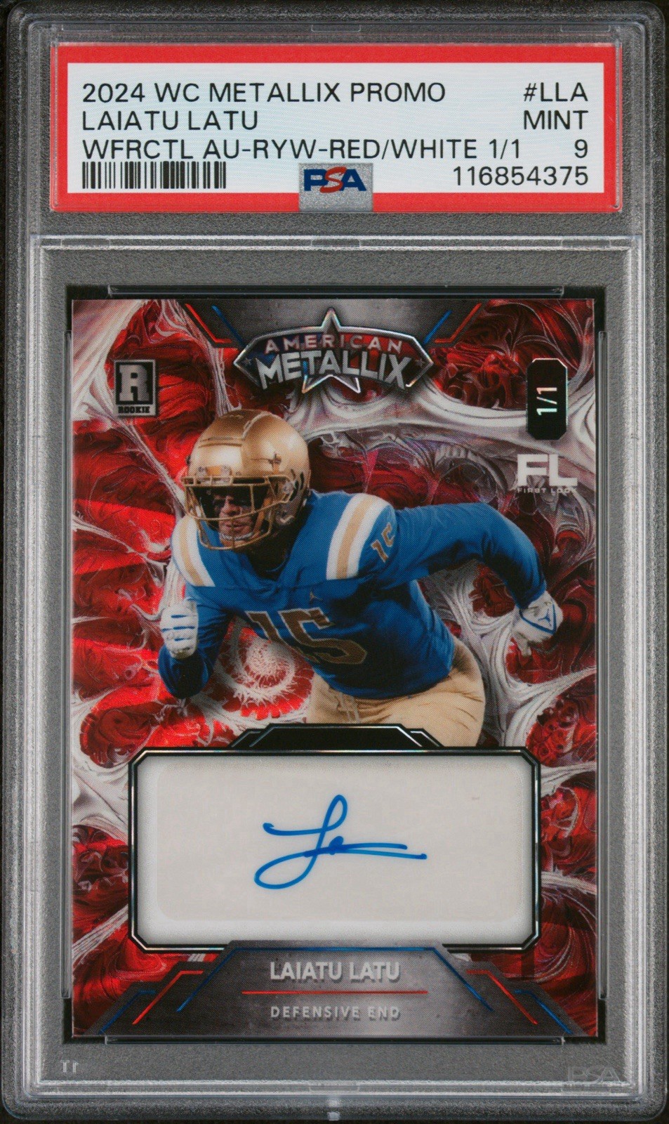 Laiatu Latu Wild Card American Metallix Pro-Look Wildmegafractal Autographs #LLA Raywave Foil-Red/White/Blue 2 1/1