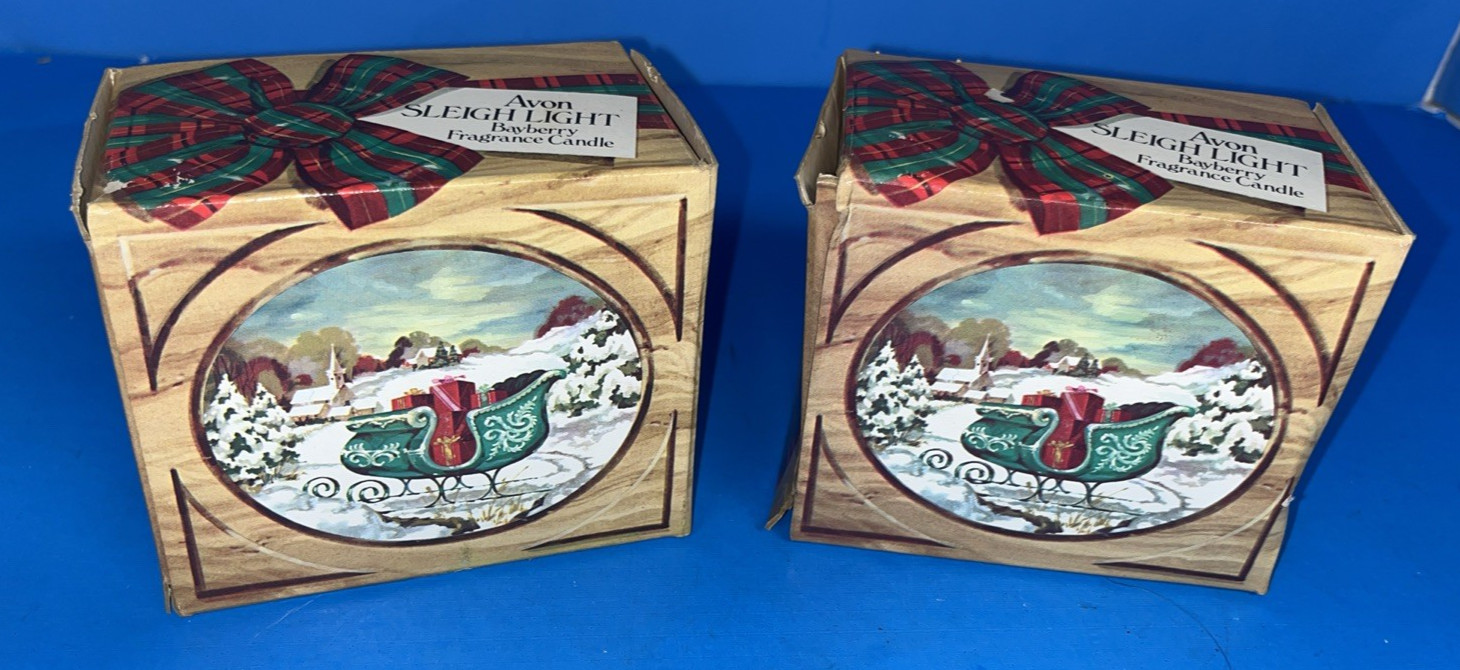 Vintage Christmas Avon Sleigh Light Bayberry Fragrance Candle In Box Lot of 2
