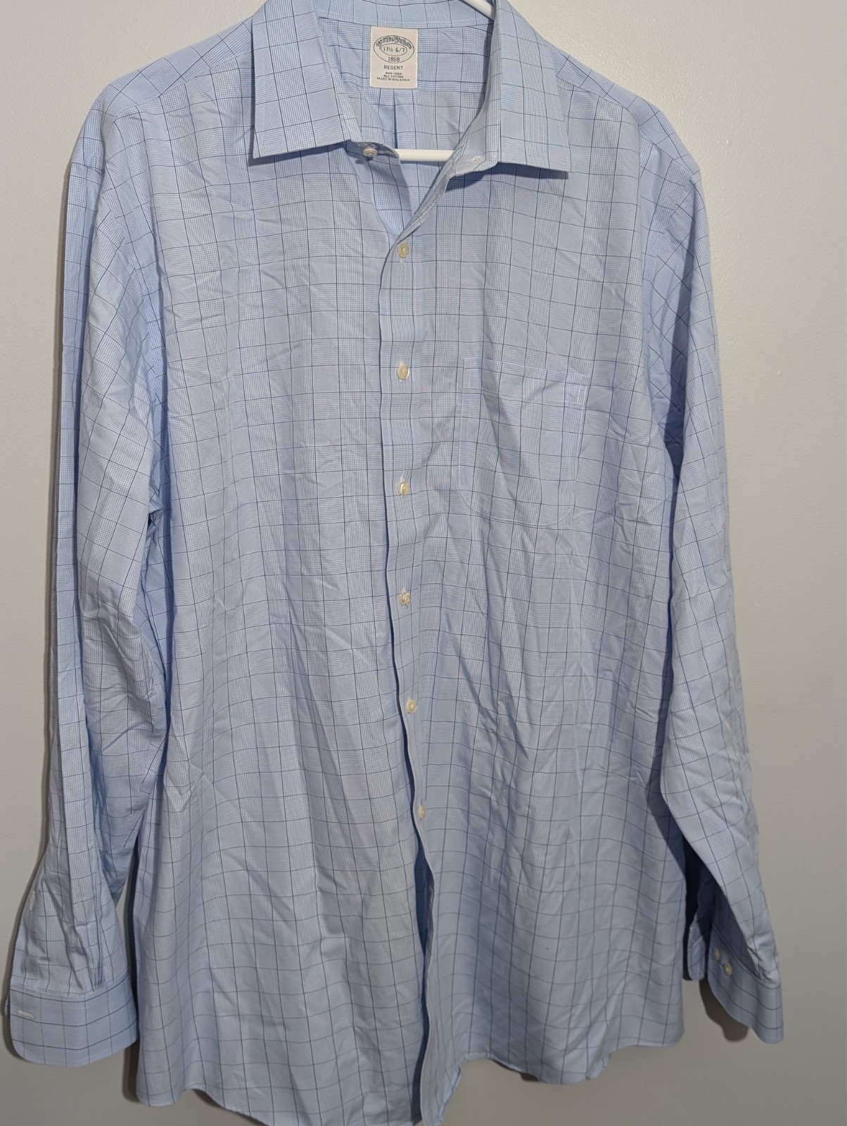 Brooks Brothers Shirt Mens 17.5 Blue Striped Long Sleeve Button Down Regent Fit