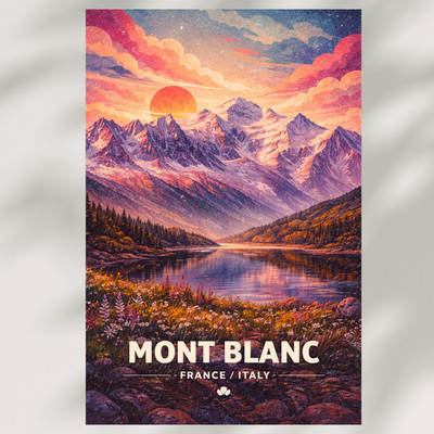 Mont Blanc Frankreich Italien Vintage Reise Poster Alpen Berg See Wandbild Prin