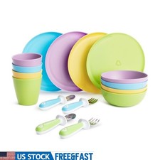 Toddler Dining Set 16PC Tableware Self Feeding Utensils Plates Bowls Cups New