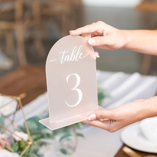Frosted Arch Acrylic Table Numbers White Font Stands Wedding Set 110 Pack