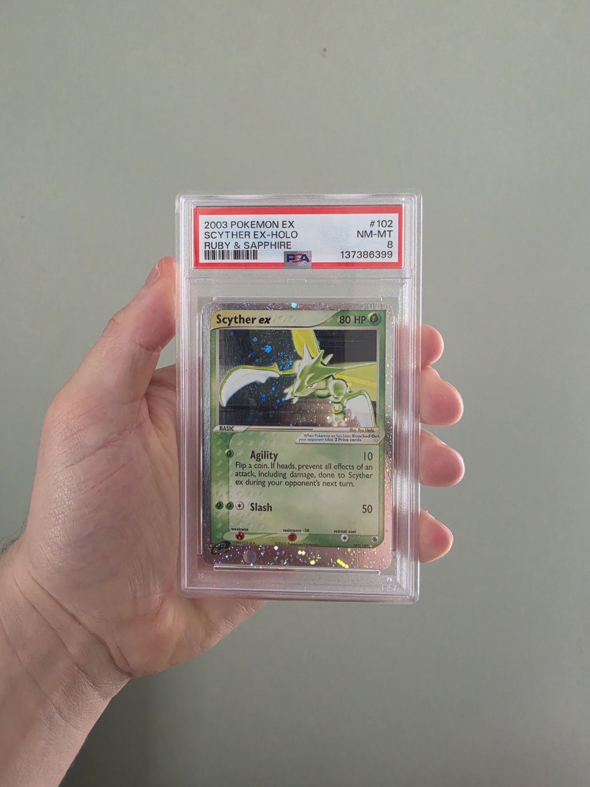 Scyther ex 102/109 Ruby and Sapphire Holo PSA 8