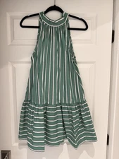 Christian Lacroix Striped High Neck Mini Dress in Green/White