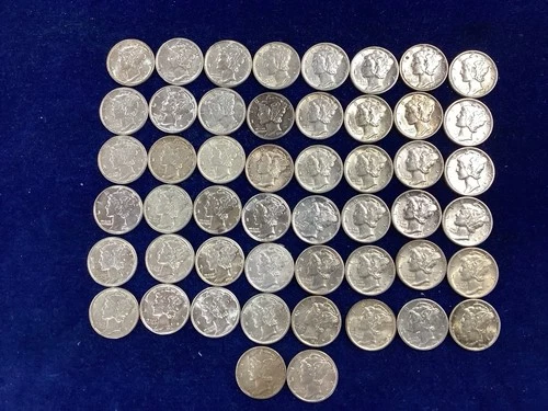 1940's Mercury Silver Dime Mixed XF-AU Roll of 50 Coins   E1772