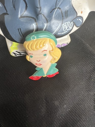 Vintage Girl Scout Blonde Hair Girl Brooch Pin 1940s-1950s Rare