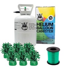 Small Helium Canister with Emerald Green Curling Ribbon and 6 Balloon Weights