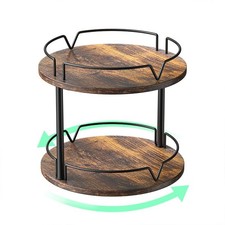 12" Wood Lazy Susan, Rotating Spice Rack, 2 Tier Spice Turntable Organizer, I...