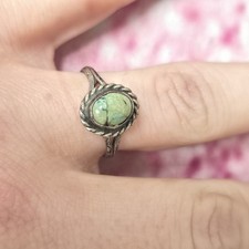 OLD NATIVE NAVAJO STERLING SILVER GREEN TURQUOISE Size 6.5 166