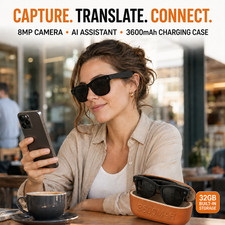 GUHUAVMI AI Smart Glasses 8MP Camera Translator Bluetooth 32GB Charging Case