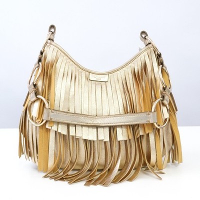 YVES SAINT LAURENT La Boheme Fringe Gold Shoulder Bag 138961 001013 Auth #50141B