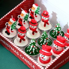 Christmas Painted Candle Set 12PCS   Santa, Snowman  Tree Decor.