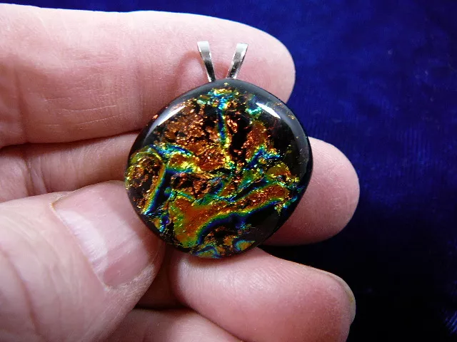 DL 844 DICHROIC Fused GLASS Pendant JEWELRY ORANGE BLUE GREEN