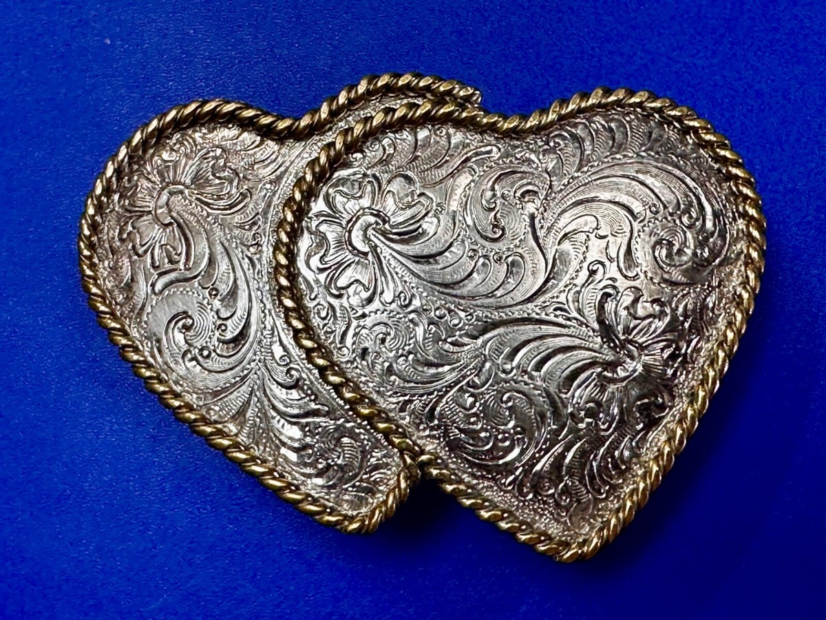 Two Deal Hearts - Vintage Award Design Medals Two Tone 