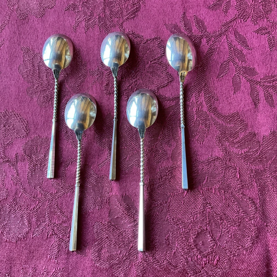 Juego de 5 CUCHARAS DE CAFÉ ESTERLINAS-por Whiting WDS26-cuadradas y torcidas-estilo estético Foto 2 de 4