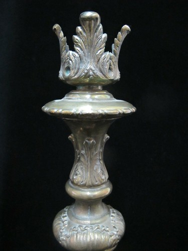 Antique Ornate Gold BRASS 17.25" Tall Candlestick Mantel Pair - Picture 2 of 8