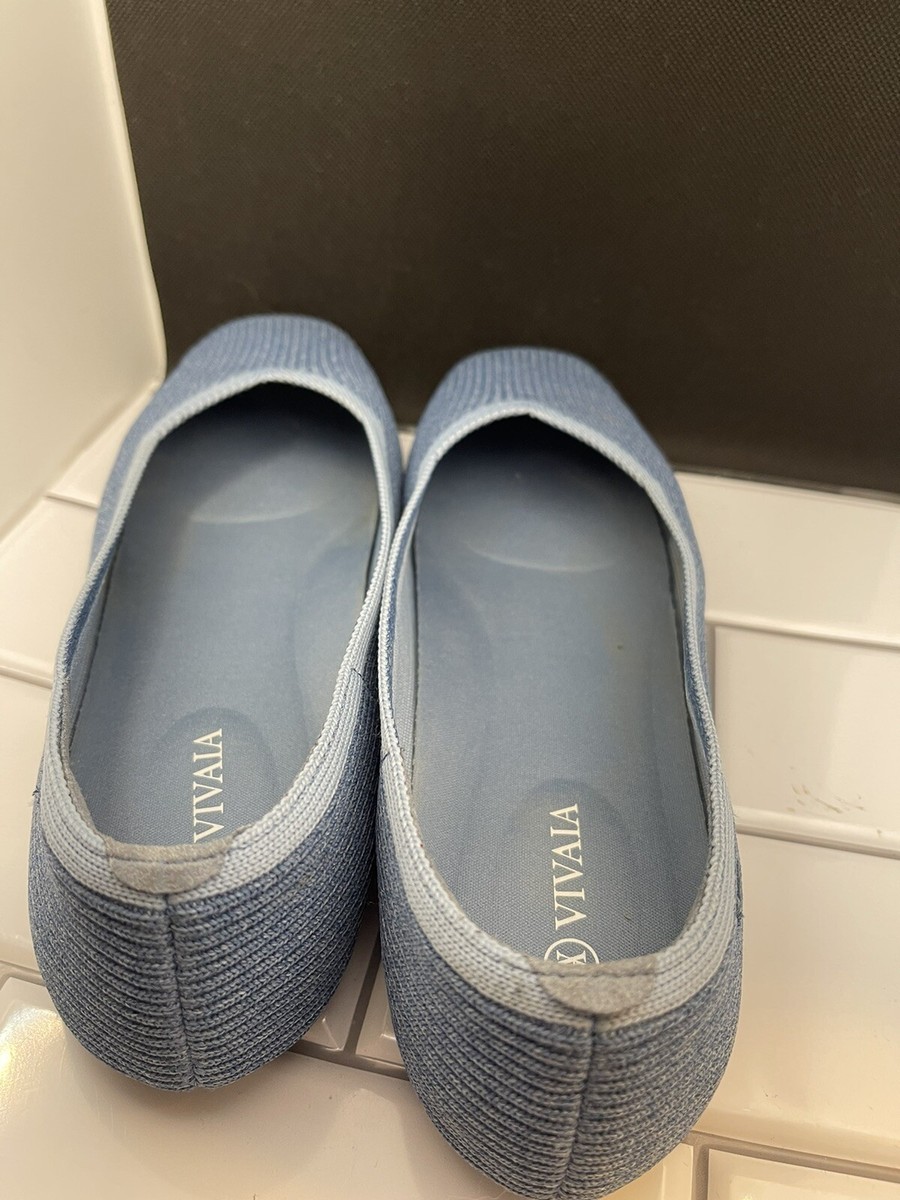 VIVAIA Margot Square-Toe V-Cut Knitted Flats Shoes Denim Blue Size 40.5  9-9.5