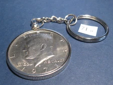 Key chain bezel w/ KENNEDY 1971 JFK Half Dollar 50c - Great Gift!