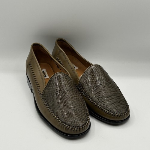 NUEVO Zapatos Mocasines David Eden Para Hombres Piel de becerro y Cuero de Reptil Verde Sin Cordones Talla 8 - Imagen 3 de 11