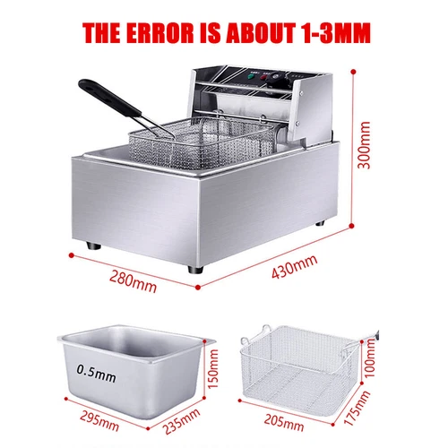 10L Edelstahl Elektrische Friteuse 2500W Profi Küche Kaltzonen Fritteuse Fritöse - Bild 23 von 23