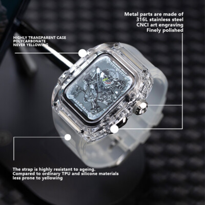 Transparent Case Rubber Band Mod Kit for Apple Watch Ultra 49mm 9 8 7 SE 44/45mm