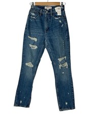 Abercrombie Fitch High Rise Mom Jeans Women Size 24/00 Denim Blue Stretch New